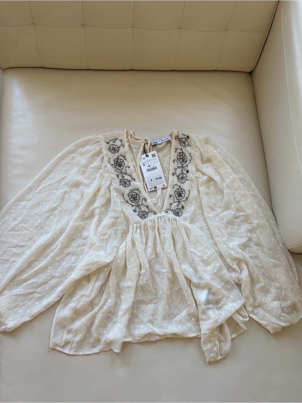 Zara Cream Beaded Embellished Top - Picture 4 of 4